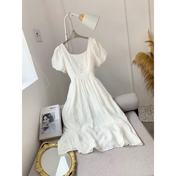 Váy đũi cổ vuông tay bồng có 4 màu siêu xinh