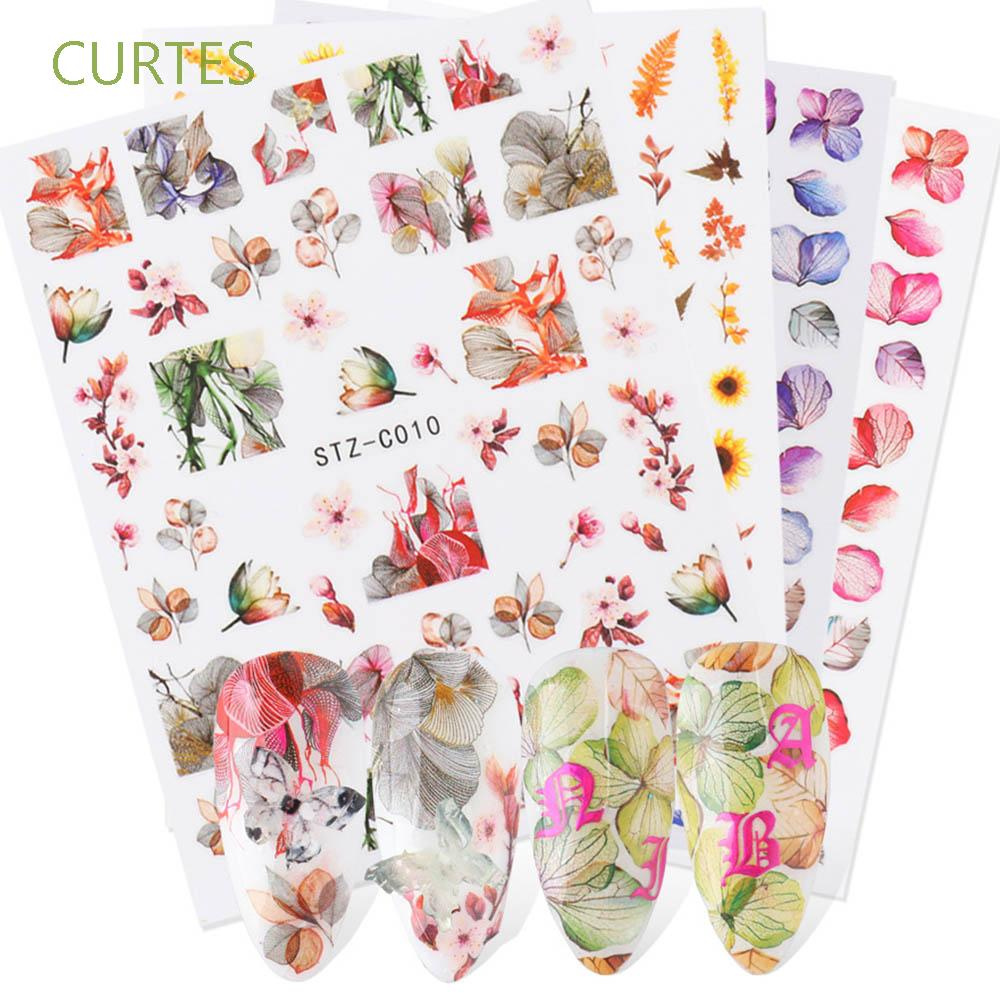 CURTES 1 Sheet Nail Foils Autumn Nail Art Decoration Nail Stickers Women Lavender Maple Leaf Butterfly Manicure Girls 3D Decals