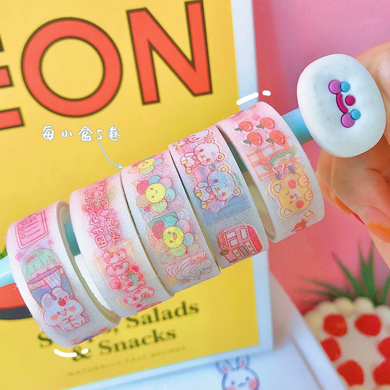 Hộp 5 cuộn washi tape nhám dễ thương nhiều mẫu - Set 5 cuộn washi nhũ siêu xinh - Corgi Shop