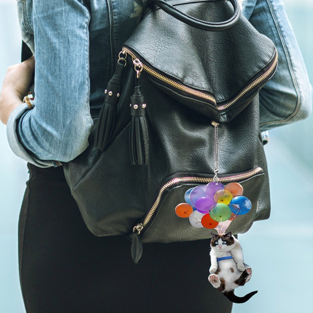 Phụ kiện treo trang trí xe hơi hình chú mèo gắn bóng bay nhiều màu dễ thương