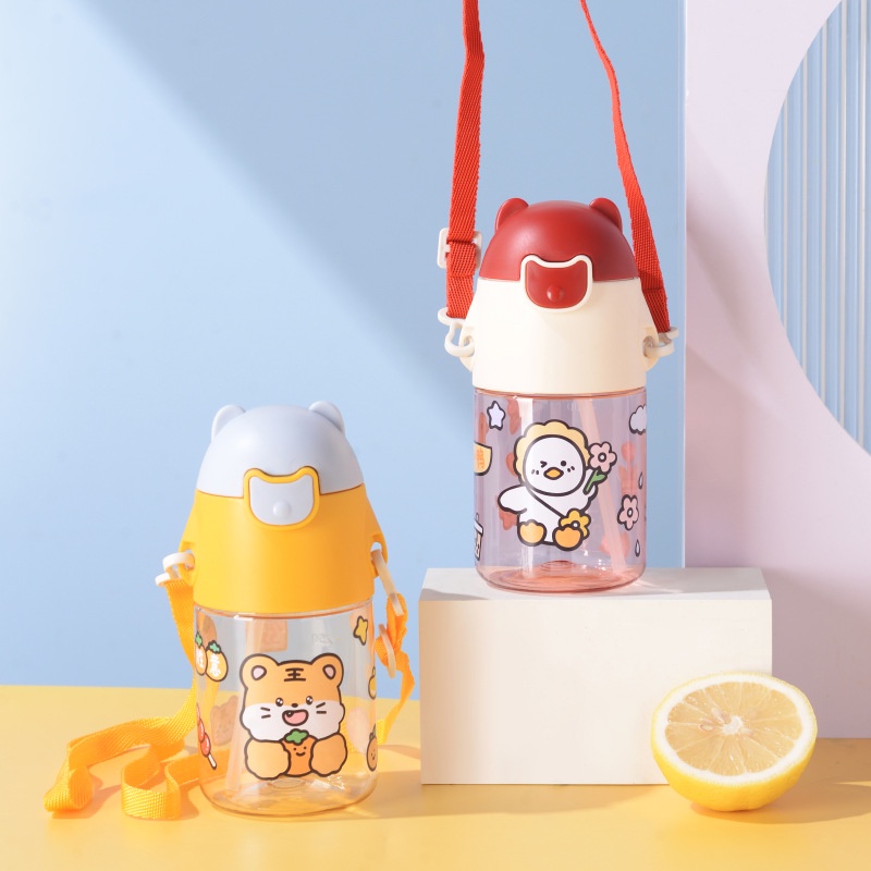 Bình nước cho bé siêu cute bé đựng nước mang đi học có dây đeo, bình uống nước cho bé có ống hút B21
