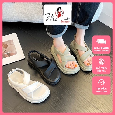 Dép Sandal nữ độn đế , Sandal quai soắn da mềm dáng Hàn Quốc