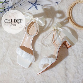 Giày cao gót nữ quai ngọc 7 phân đế vuông, sandal cao gót nữ quai ngọc 7 phân mã D42