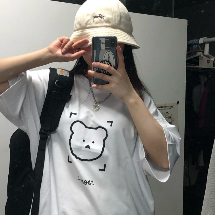 Áo Thun Tay Ngắn Dáng Rộng In Hình Gấu Dễ Thương Phong Cách Hàn Quốc Cho Nữ