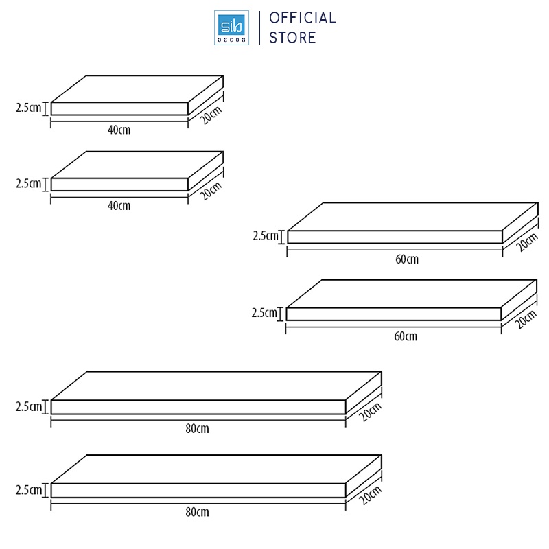 Set 2 Kệ Gỗ Treo Tường Cùng Kích Thước Màu Đen SIB Decor, Loại Kệ Gỗ Dày 25mm