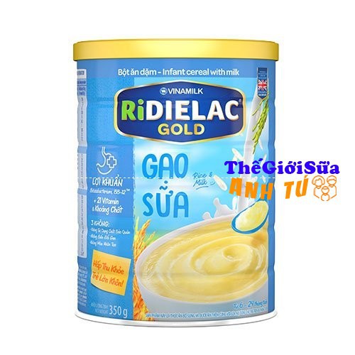 Bột ăn dặm RIDIELAC GOLD VINAMILK đủ vị hộp thiếc 350g mẫu mới date 2022