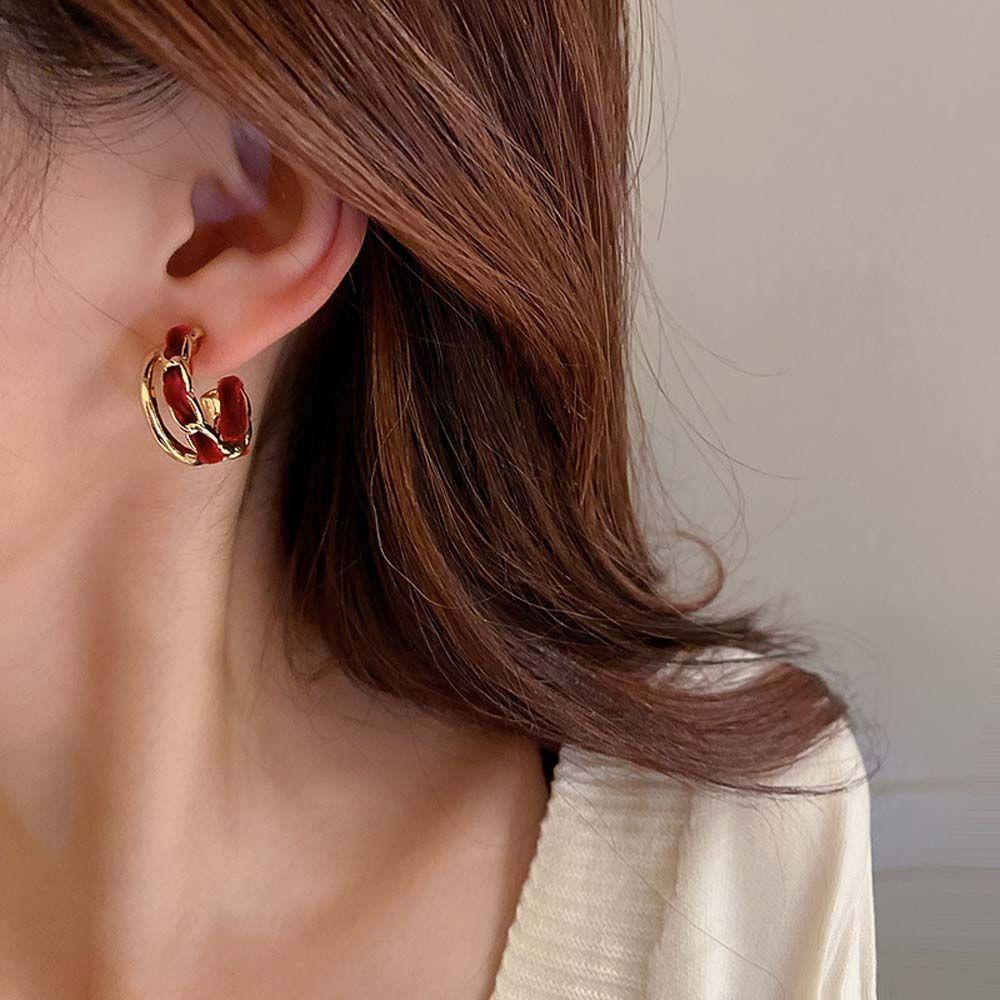 Bông Tai Mạ Bạc 925 Kiểu Dáng Thanh Lịch Hợp Thời Trang|Bông Tai Vải Nhung Hình Học Đính Kim Xích Kim Loại Thời Trang