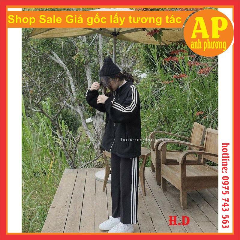 SÉT 3 SỌC LOGO TRÒN💯Áo khóa 3 rot tay💯quần ống rộng 3 rot💯freesize form thụng unisex= | BigBuy360 - bigbuy360.vn