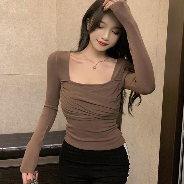 Áo Thun Cotton Tay Dài Dáng Ôm Thời Trang Thu Đông Dành Cho Nữ