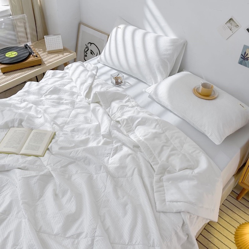 Bộ ga gối chăn trần đũi nhún mềm mại thoáng mát,sét 4 món chăn trần hè đũi nhập khẩu mềm mịn