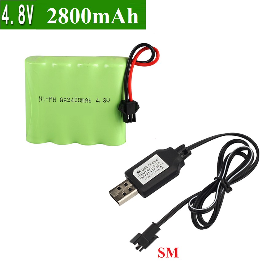 Bộ Pin và sạc 4.8v 2800mAH cổng SM dùng cho các xe đồ chơi điều khiển: xe tải, xe công trình, xe địa hình có cổng nối SM