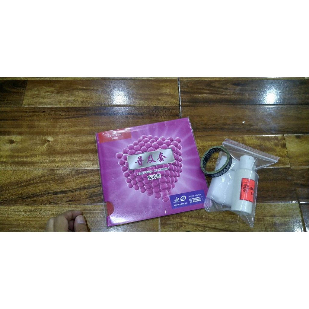 Combo hai mặt vợt bóng bàn REACTOR CORBO tím kèm keo sữa E. long 3 và 45 cm viền vợt TIBHAR