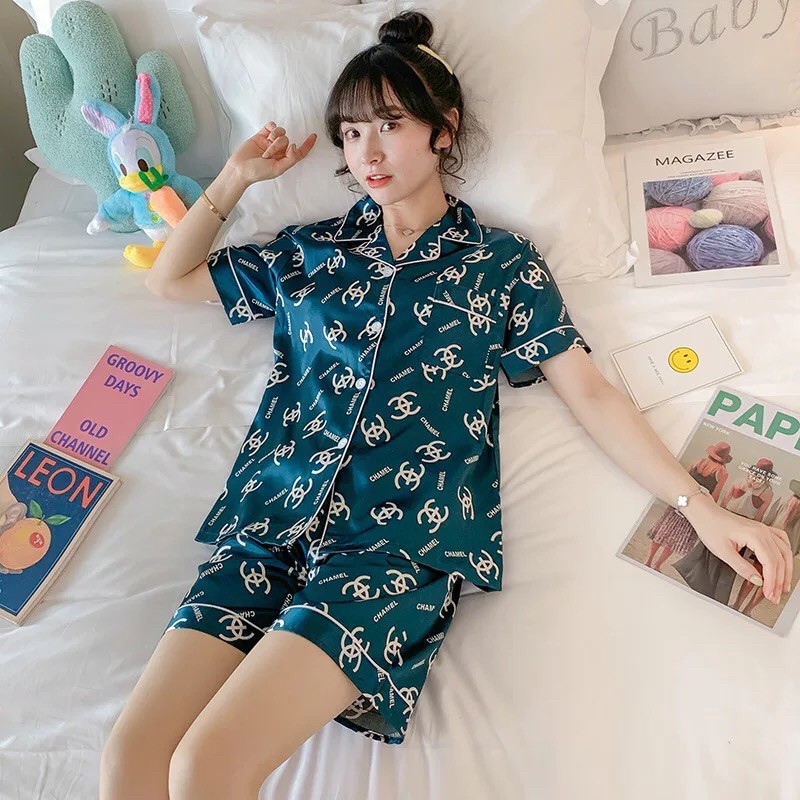 🔥     Bộ mặc nhà phi lụa đùi nữ ngắn tay, cổ bẻ