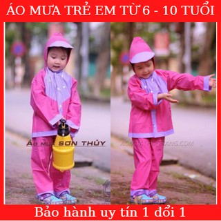 Âo Mưa Bộ Trẻ Em SƠN THỦY Cho Bé Trai Và Bé Gái Từ 4-10 Tuổi - Áo mưa dán nhựa PVC bằng máy cao tần