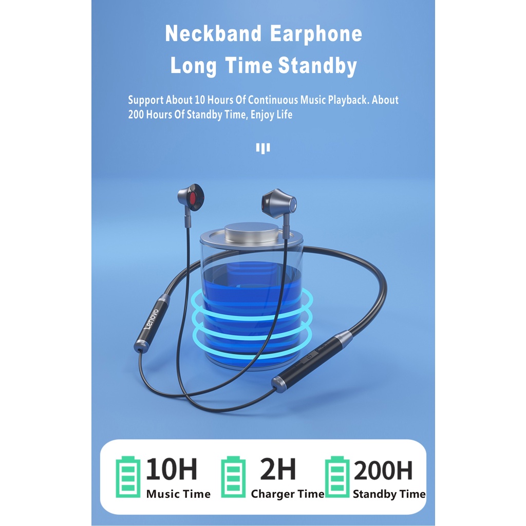 Tai Nghe Thể Thao Không Dây Đeo Cổ Bluetooth 5.0 Có Nam Châm Mới Chính Hãng Lenovo HE06