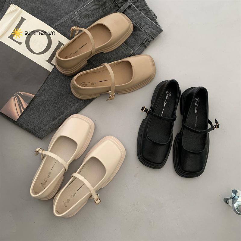 Giày Da Mũi Vuông Phong Cách Thời Trang Xuân Thu 2022 Dành Cho Nữ