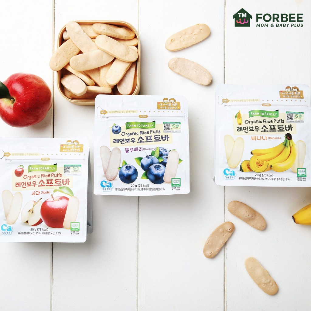 Bánh gạo DẸT hữu cơ Farm to Baby - Bổ sung canxi cho trẻ ăn dặm từ 6 tháng tuổi (20g/gói)- FORBEE