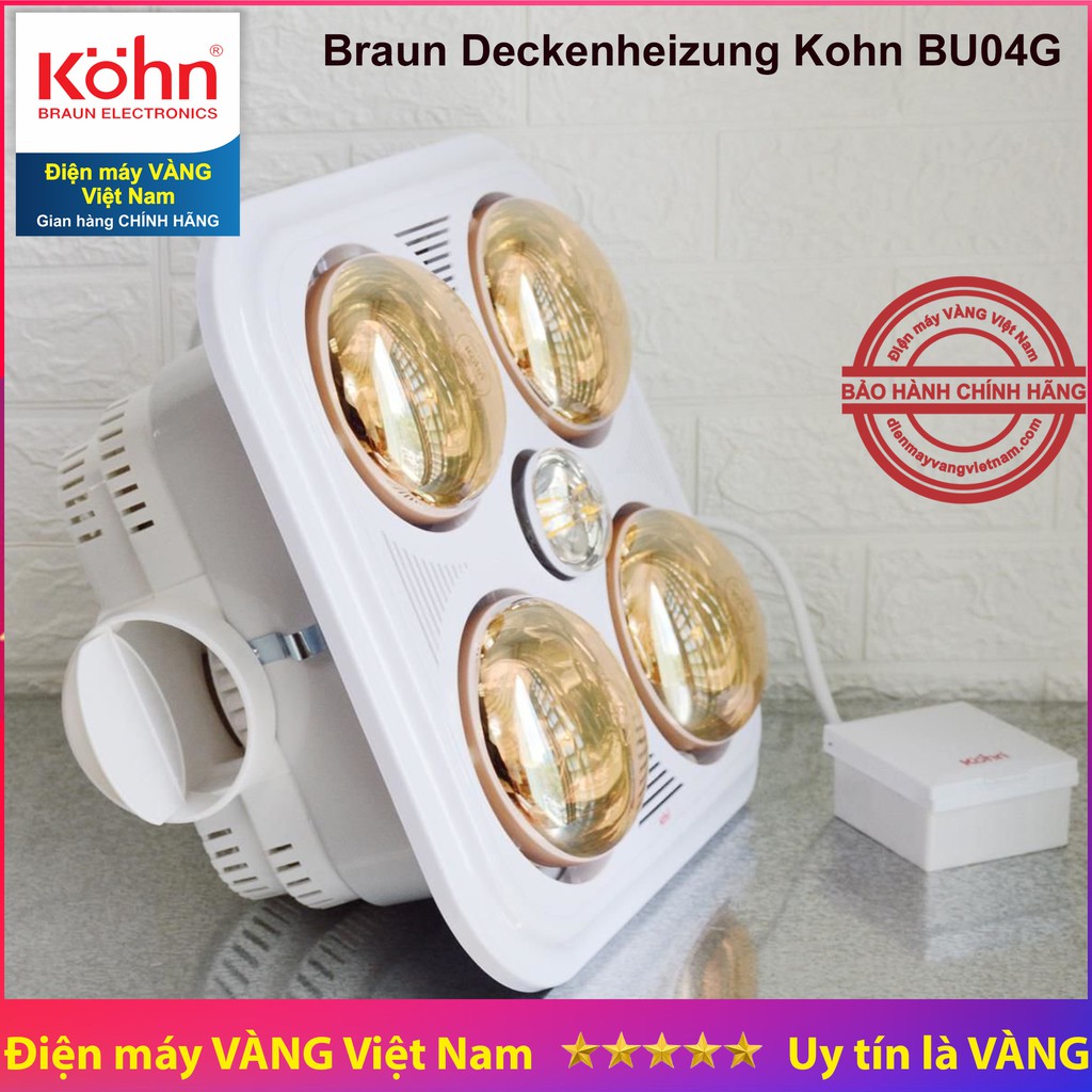 Đèn sưởi nhà tắm âm trần Braun Kohn BU04G và BU06G bảo hành 5 năm