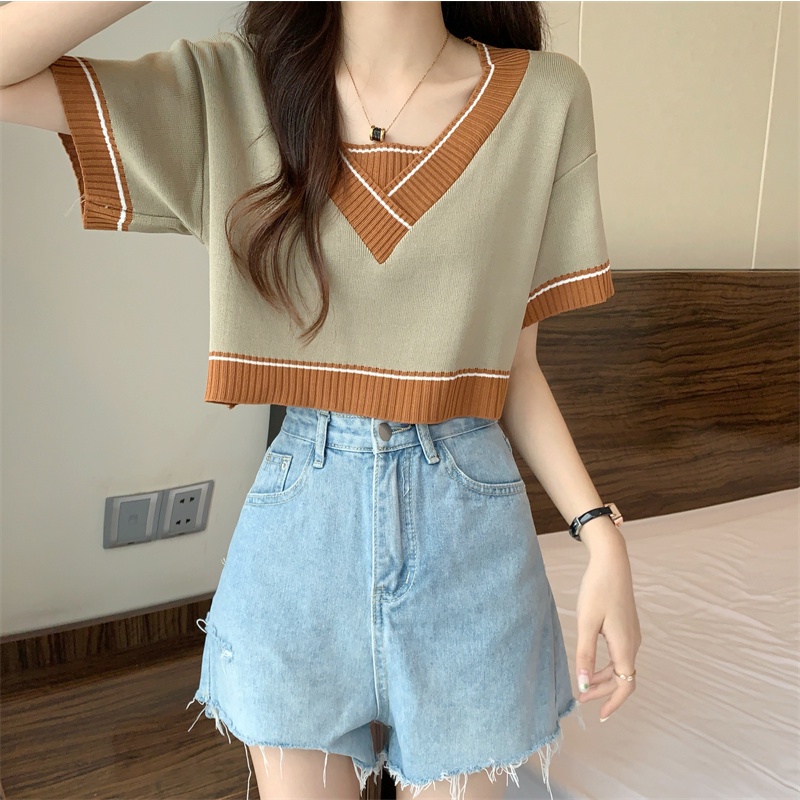 NZN Áo Thun Ngắn Tay Cổ Chữ v Thời Trang Dành Cho Nữ