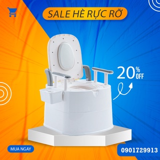 Bô vệ sinh di động cho người già, trẻ em, bà bầu, Bồn cầu di động có tay vịn, chất liệu nhựa ABS nguyên khối an toàn
