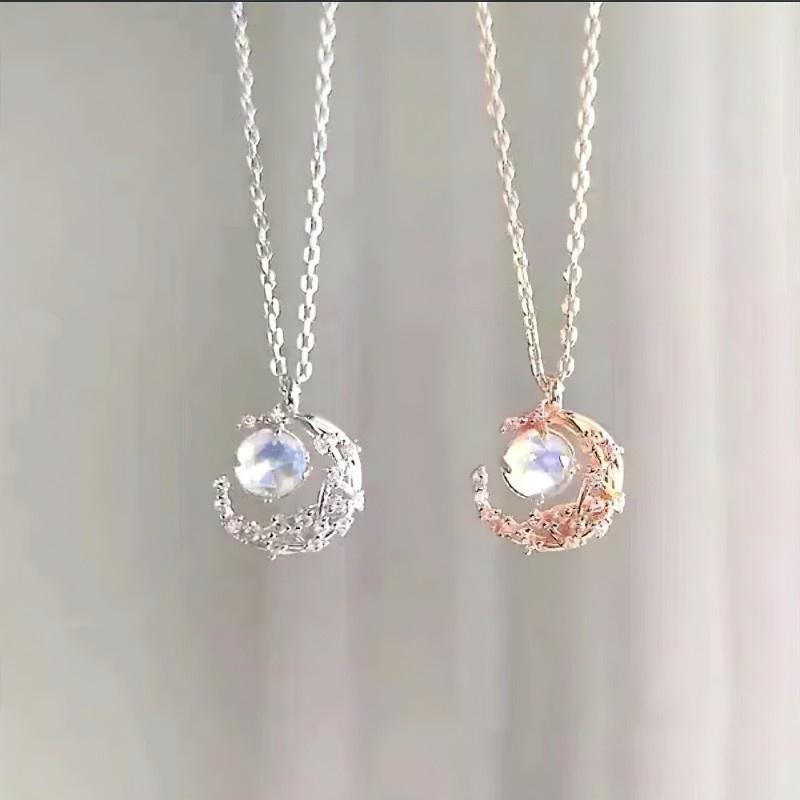 Vòng cổ hợp kim dài mặt hình mặt trăng/ ngôi sao đính đá phong cách Hàn Quốc sang trọng cho nữ