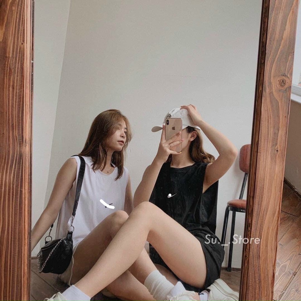 Set áo thun Tanktop mix quần short đùi in logo tích form rộng, bộ áo ba lỗ quần đùi trơn basic ulzzang