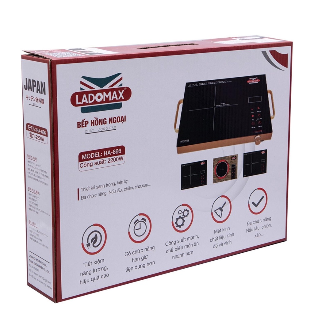 Bếp hồng ngoại đơn không kén nồi, bếp điện hồng ngoại Ladomax HA-666 công suất 2200W