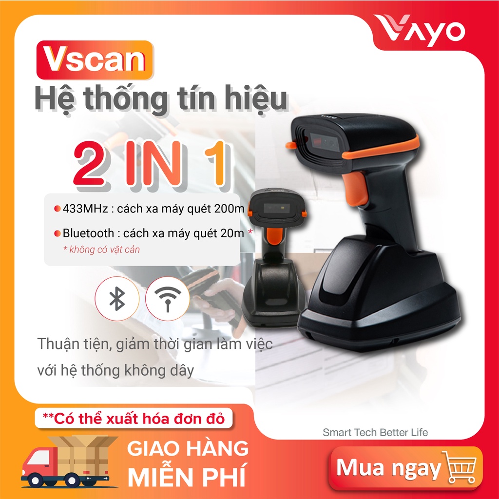 Máy scan barcode, máy đọc mã vạch, Máy quét mã vạch không dây Vscan thương hiệu Vayo