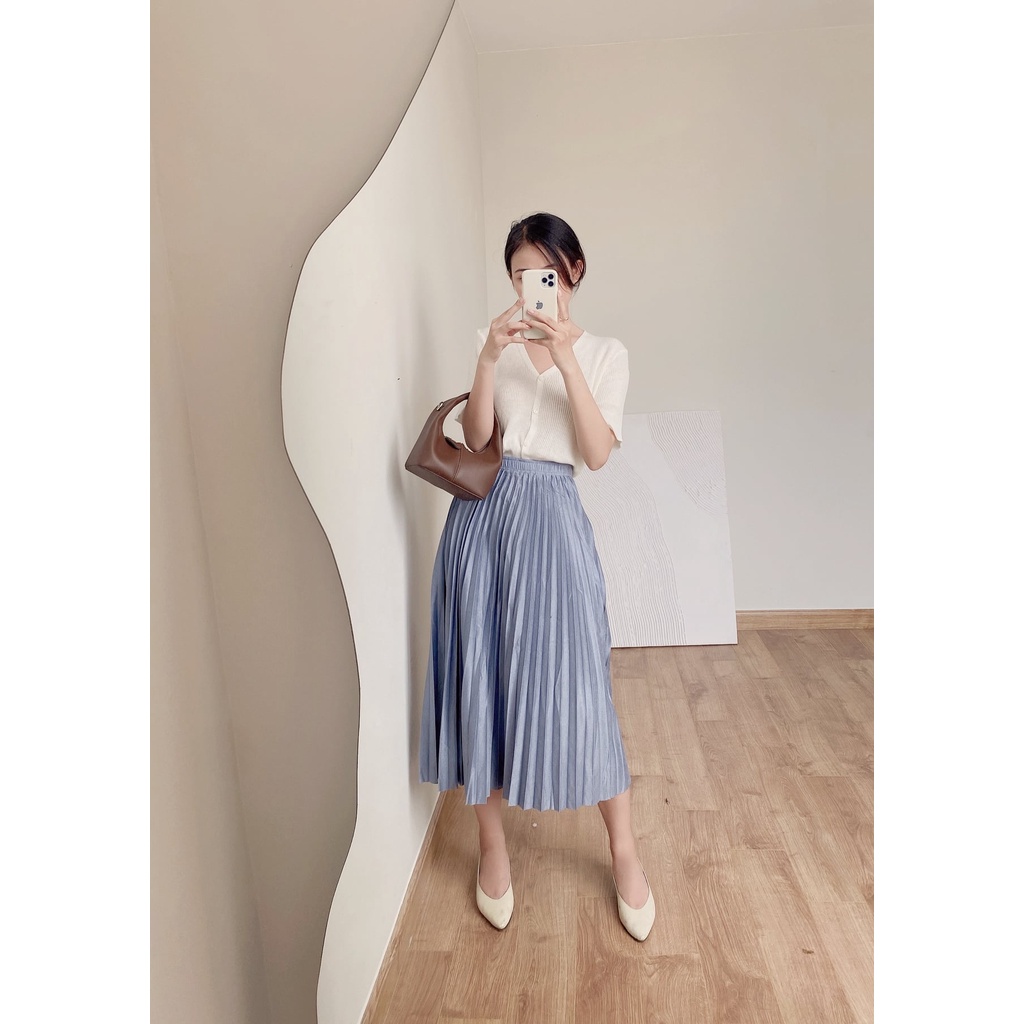 Len cộc tay gân nhỏ cổ V khuy cài TIIN STORE G21015