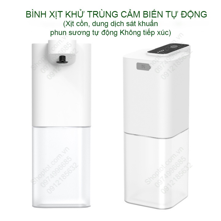 Bình xịt khử trùng tay cảm biến tự động, loại dùng pin sạc, xịt phun sương dung dịch khử trùng, dung tích 400ml