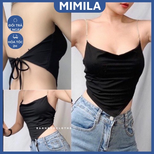 Áo Yếm Croptop MIMILA Áo Croptop Hở Lưng Dây Xích Vạt Tam Giác Có Mút Ngực Dày Dặn - MA039