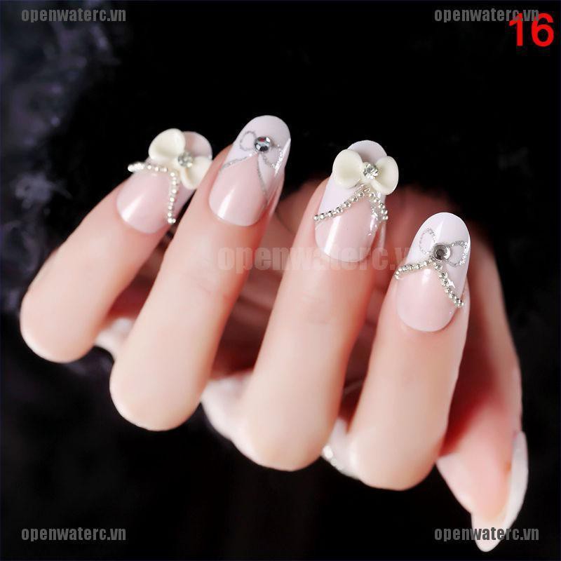 Set 24 Móng Tay Giả Trong Suốt Xâu Hạt Hình Hoa Trang Trí DIY Đa Ứng Dụng