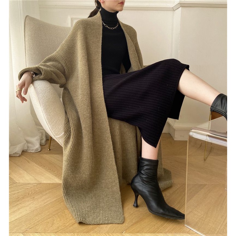 [Spot] Áo Khoác cardigan Dệt Kim Dày Dáng Rộng Dài Qua Gối Phong Cách Hàn Quốc Đơn Giản Thời Trang