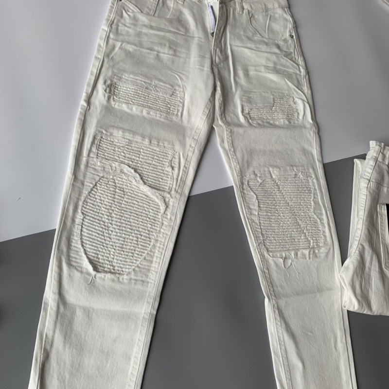 Quần Jean Nam Amiri White Phối Rách Vá Vải Nhăn Cao Cấp QJ110P