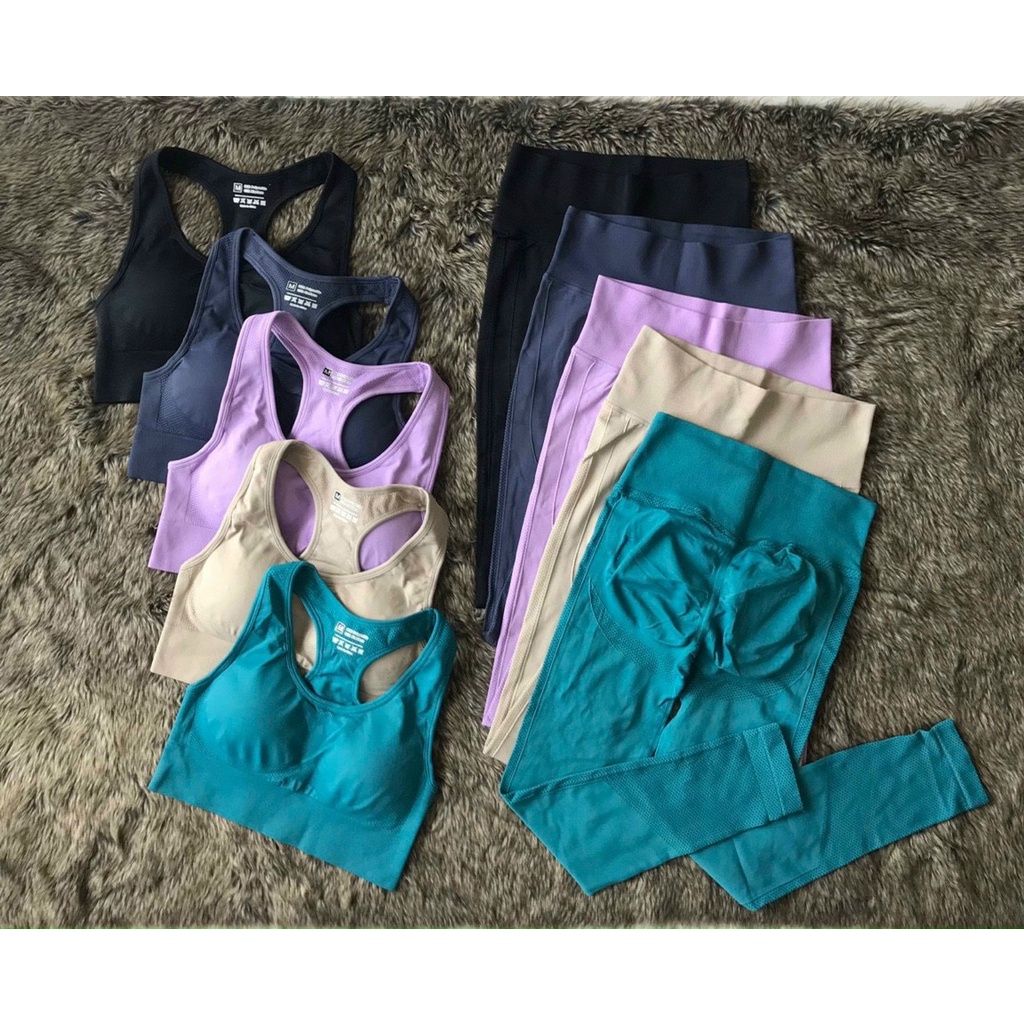 Sét bộ Botee nhún mông hàng xịn áo bra quần dài dệt kim (đồ tập gym-yoga nữ)