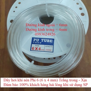 20 Mét ống hơi khí nén, dây hơi máy nén khí phi 6 trắng trong hàng tốt