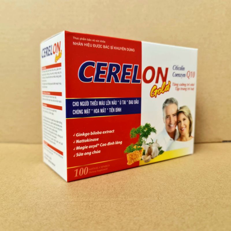 Cerelon gold Giúp bổ sung dưỡng chất cho não hiệu quả viên uống hoạt huyết dưỡng, giảm đau đầu, chóng mặt não 100 viên