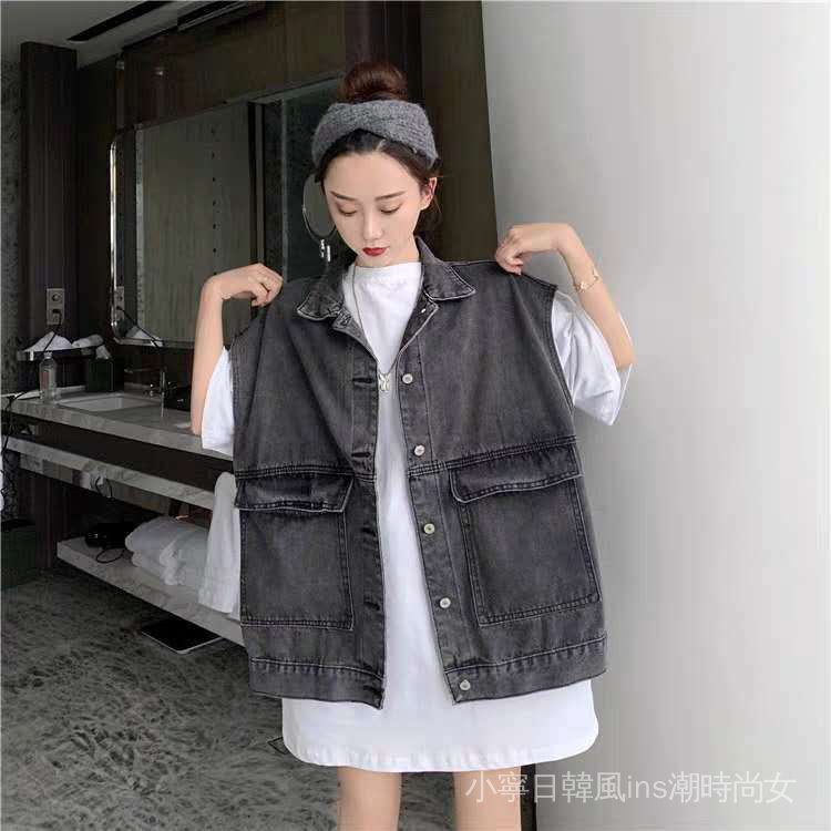 Áo Khoác Denim Không Tay Size Lớn Phong Cách Harajuku Hong Kong