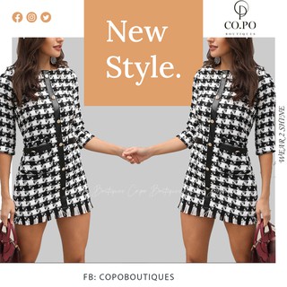[NHẬP MÃ POLA1405 GIẢM 20K] ĐẦM DẠ TWEED VIỀN DA CAO CẤP - JAYLY  DRESS HỌA TIẾT RĂNG CƯA- SANG TRỌNG TRẺ TRUNG.