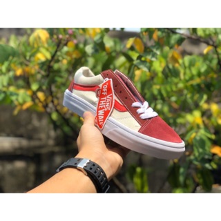Giầy vans style kẻ đỏ da thật lót trắng 1:1 ( full box + free ship )