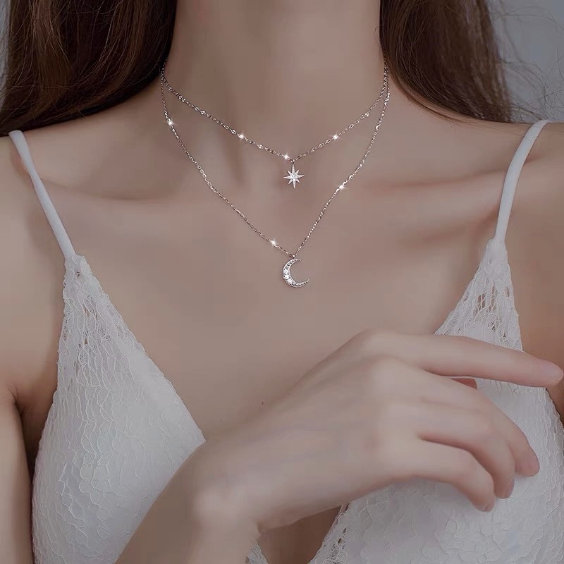 Vòng cổ Hai Lớp Hình Ngôi Sao Mặt Trăng Thời Trang