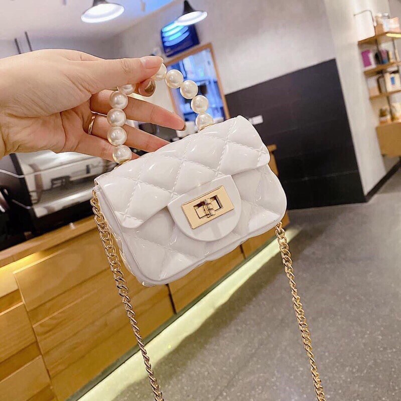 Túi mini quai ngọc có kèm dây đeo, Túi đeo chéo thời trang Hàn Quốc cho mẹ và bé