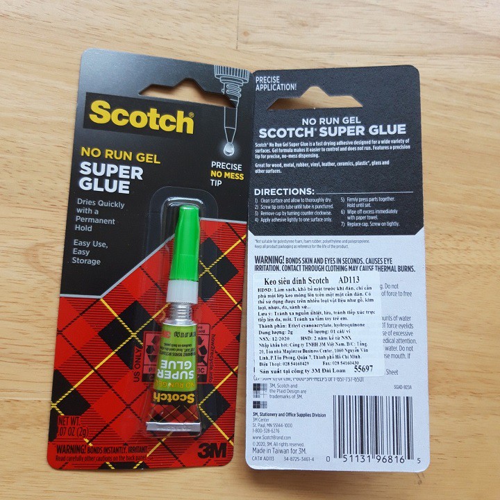 Keo Dán Giày, Gỗ, Nhựa Siêu Dính 3M Scotch Ad113 - 2g Supper Glue Scotch – Hàng Chính Hãng - HIBUCENTER
