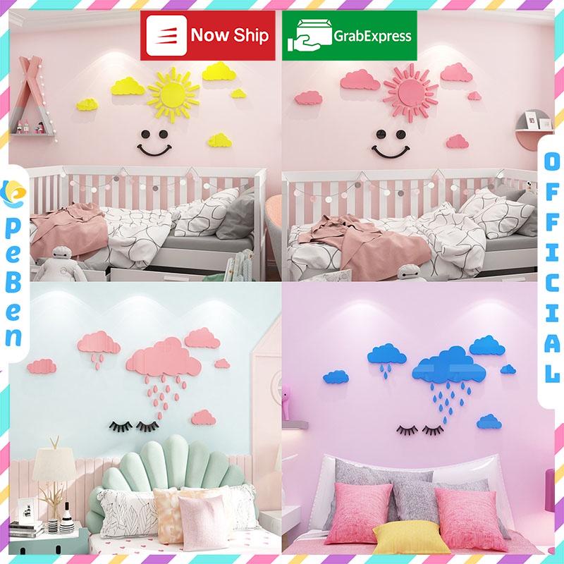 Tranh dán tường mica 3d decor khổ lớn dán tường đám mây dễ thương Nhiều Size - EPeBen