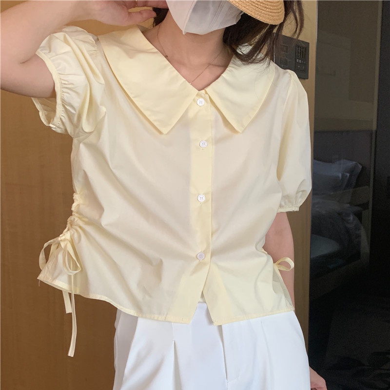 SUXI Áo Sơ Mi Tay Ngắn Dáng Ôm Màu Sắc Ngọt Ngào Phong Cách Hàn Quốc Thời Trang Mùa Hè Cho Nữ