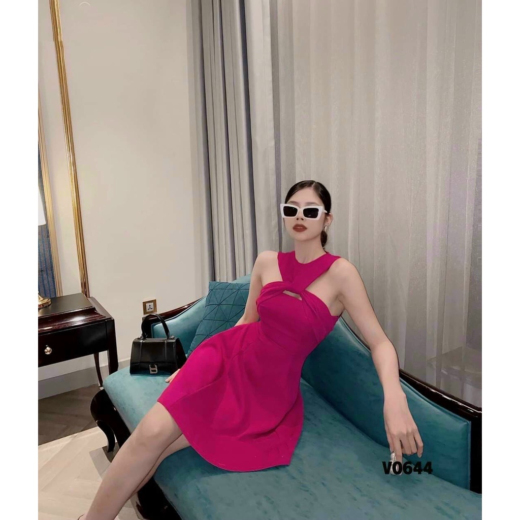 [ Miễn phí ship 2022] Đầm umi cổ yếm xoắn ngực có mút, váy xoè ôm eo thiết kế dự tiệc sang trọng nhiều màu