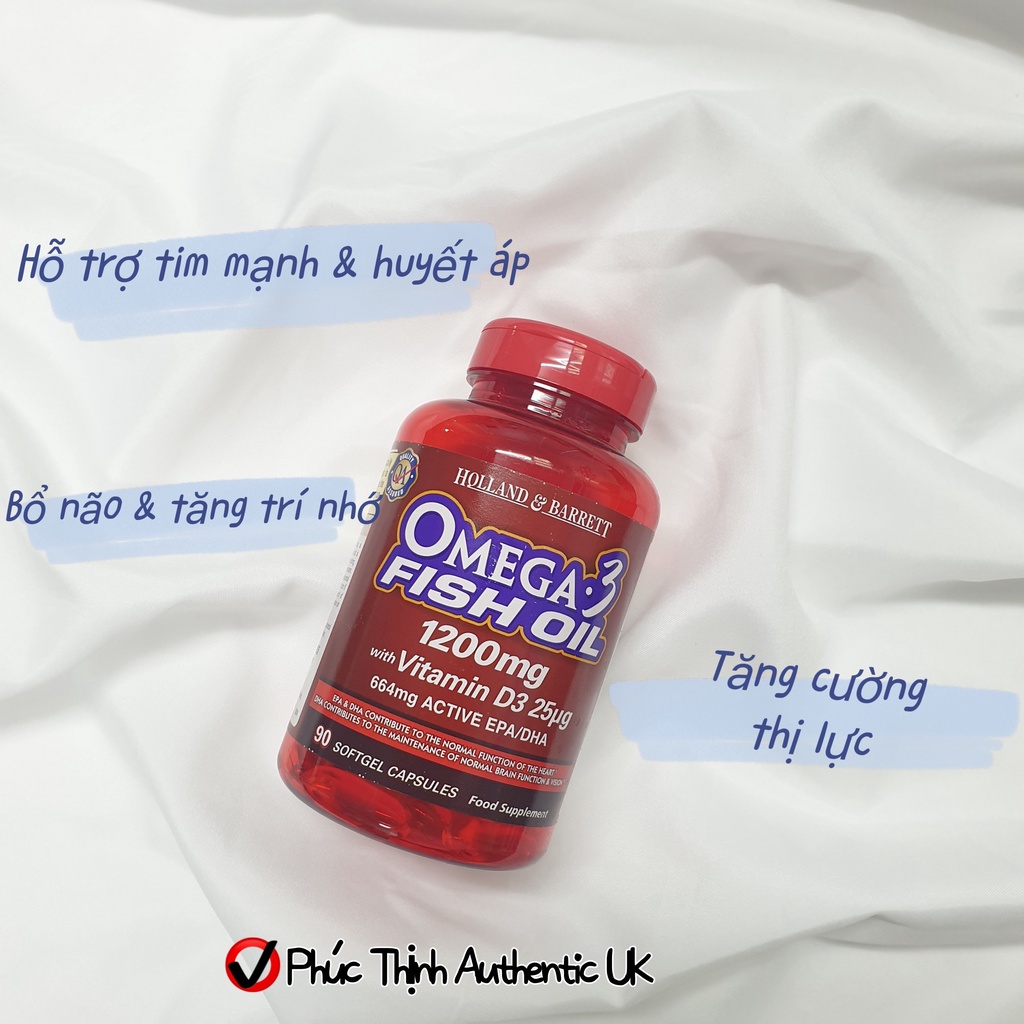 Viên Dầu Cá Bổ Sung Omega 3 Holland & Barrett Omega 3 Fish Oil Active EPA/DHA