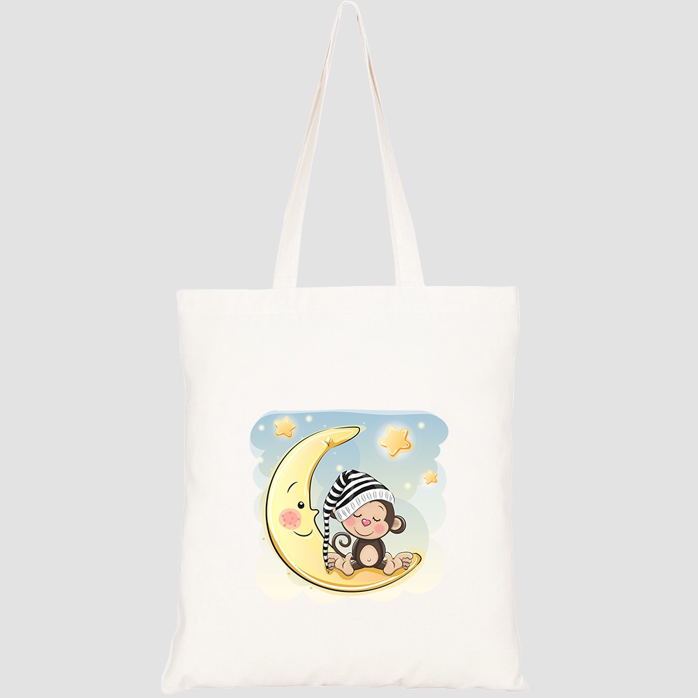 Túi vải tote canvas HTFashion in hình cute cartoon monkey sleeping on HT535