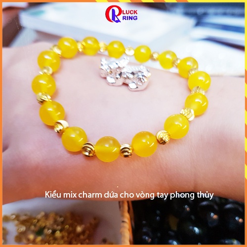 Charm vòng tay bi tròn vàng khứa cạnh mix vòng tay 6 8 10 mm - Luck Ring