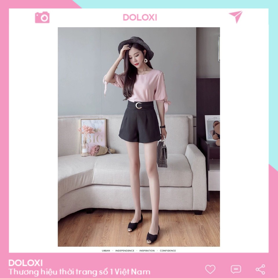 Quần short nữ cạp cao đai tròn cá tính cao cấp Q019